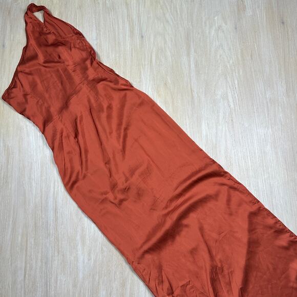 Missguided Rust Orange Satin One Shoulder Draped Slit Midi Cocktail Dress 4 - Picture 14 of 14